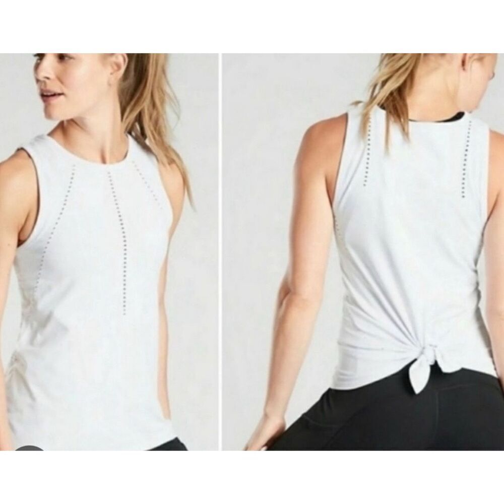 Athleta Foothill SEAMLESS Split Tie BACK white TANK TOP sz XS S